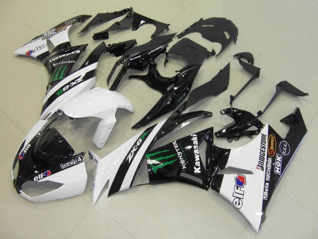 2009-2012 White Glossy Black Green Elf Touch4 Monster Bridgestone Kawasaki ZX6R Motorcycle Fairings Canada