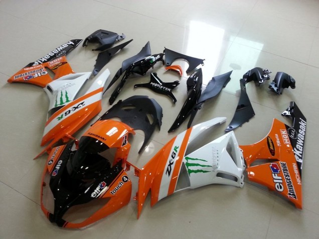 2009-2012 Orange White Glossy Black Green Elf Bridgestone Monster Kawasaki ZX6R Motorcycle Fairings Canada