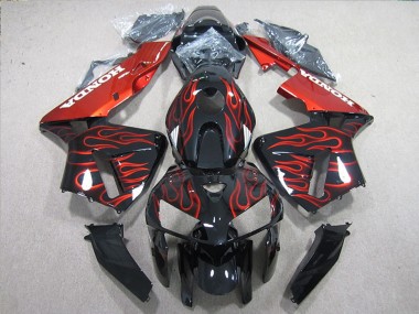 2005-2006 Glossy Black Red Flame Honda CBR600RR Bike Fairings Canada
