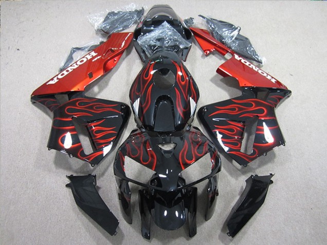 2005-2006 Glossy Black Red Flame Honda CBR600RR Bike Fairings Canada