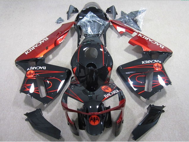 2005-2006 Glossy Black Red BACARDI Honda CBR600RR Motorcycle Fairings Canada