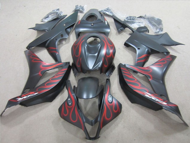 2007-2008 Matte Black Red Flame Honda CBR600RR Motorcycle Fairings Canada