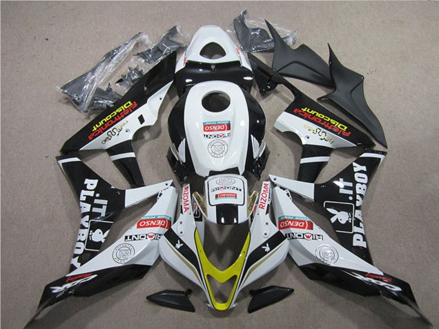2007-2008 White Gold Glossy Black PlayBoy HRC Honda CBR600RR Motorcycle Fairings Canada