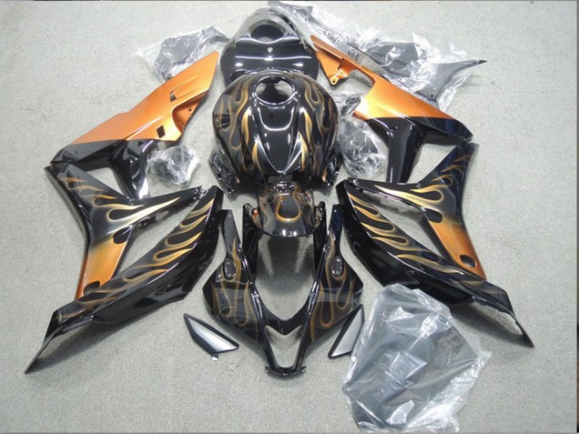 2007-2008 Glossy Black Orange Flame Honda CBR600RR Motorcycle Fairing Canada