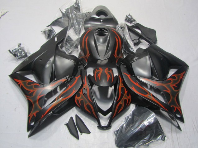 2009-2012 Matte Black Orange Flame Honda CBR600RR Motorcycle Fairings Canada