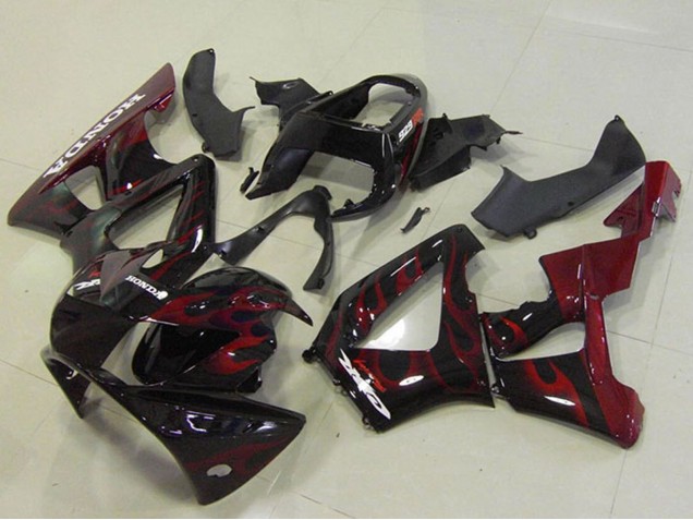 2000-2001 Glossy Black Red Flame Honda CBR900RR 929 Motorcycle Fairings Canada