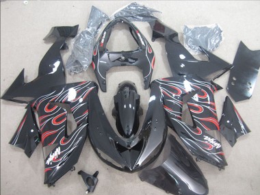 2006-2007 Glossy Black Red White Flame Kawasaki ZX10R Motorcycle Fairings Canada