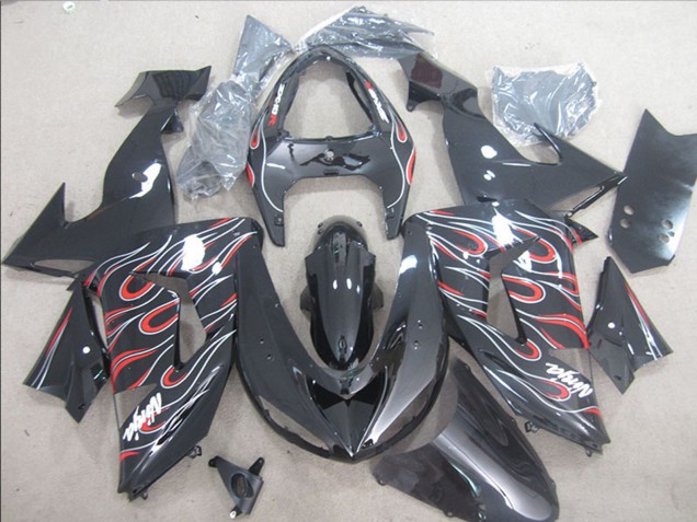 2006-2007 Glossy Black Red White Flame Kawasaki ZX10R Motorcycle Fairings Canada