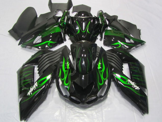 2006-2011 Glossy Black Green Flame Kawasaki ZX14R ZZR1400 Motorcycle Fairings Canada