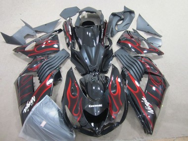 2006-2011 Glossy Black Red Flame Kawasaki ZX14R ZZR1400 Motorcycle Fairing Canada