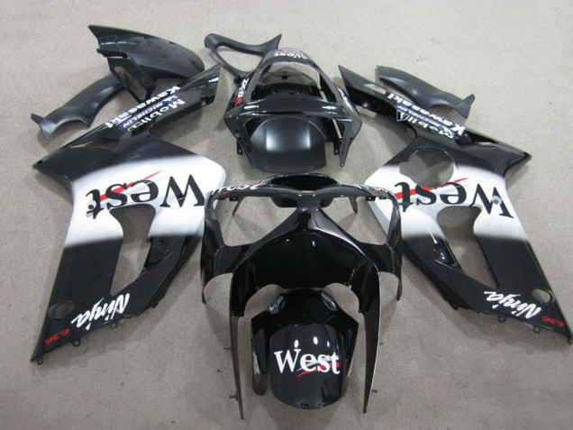 2003-2004 Glossy Black White West Kawasaki ZX6R Motorcycle Fairing Canada