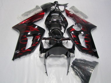2003-2004 Glossy Black Red Flame Kawasaki ZX6R Motorcycle Fairing Canada