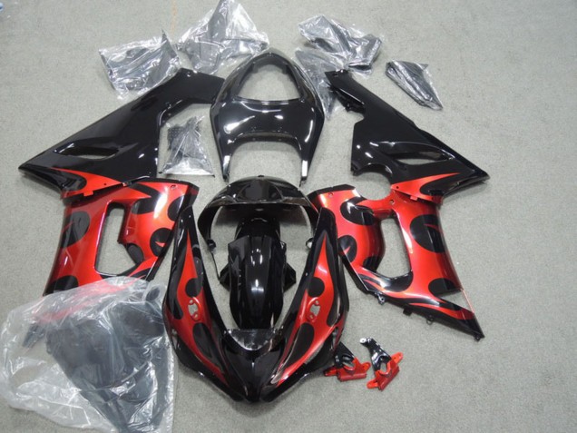 2005-2006 Glossy Black Red Kawasaki ZX6R Motorcycle Fairings Canada