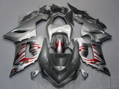 2005-2006 Silver Red Flame Ninja Kawasaki ZX6R Motorcycle Fairings Canada