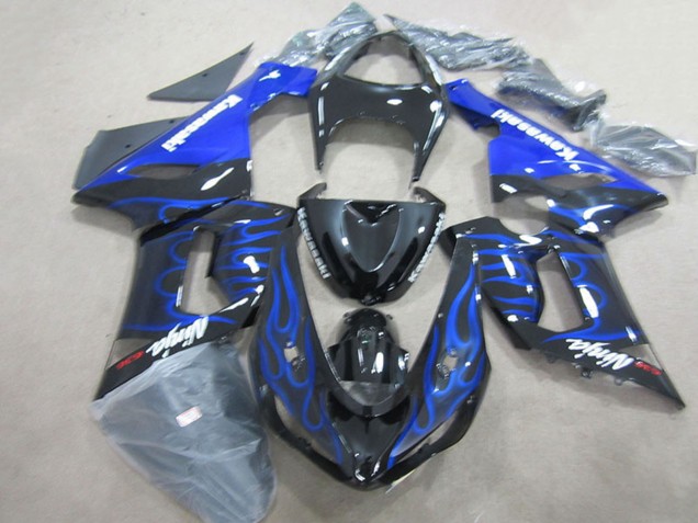 2005-2006 Glossy Black Blue Flame Kawasaki ZX6R Motorcycle Fairings Canada