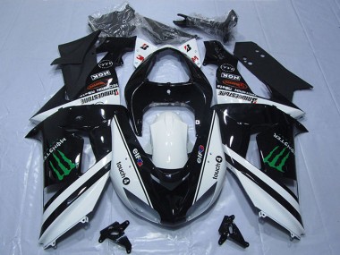 2007-2008 Black White Monster Touch4 Kawasaki ZX6R Motorcycle Fairings Canada