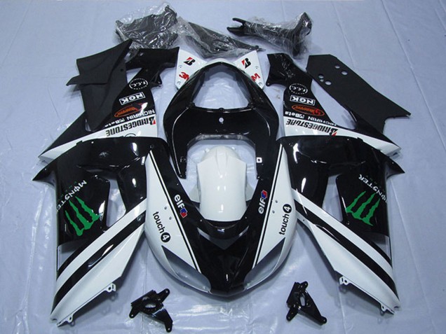 2007-2008 Black White Monster Touch4 Kawasaki ZX6R Motorcycle Fairings Canada