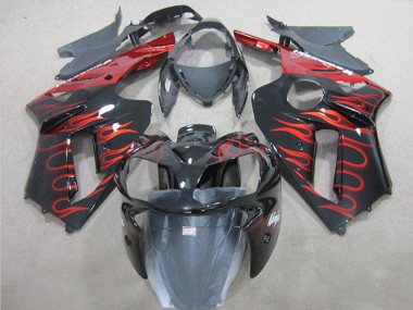 2007-2008 Black Red Flame Kawasaki ZX6R Motorcycle Fairing Canada
