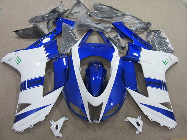 2007-2008 Blue White Monster Kawasaki ZX6R Motorcycle Fairings Canada
