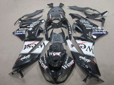 2009-2012 Glossy Black White West Kawasaki ZX6R Motorcycle Fairings Canada