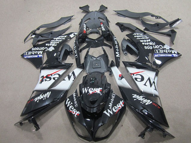 2009-2012 Glossy Black White West Kawasaki ZX6R Motorcycle Fairings Canada
