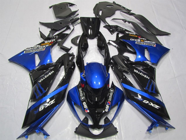 2009-2012 Blue Glossy Black Elf Touch4 Monster Bridgestone Kawasaki ZX6R Motorcycle Fairings Canada