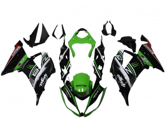 2013-2018 Green Black White Elf Monster Kawasaki ZX6R Motorcycle Fairings Canada