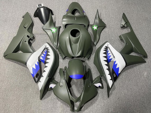 2007-2008 Army Green White Blue Shark Honda CBR600RR Motorcycle Fairings Canada