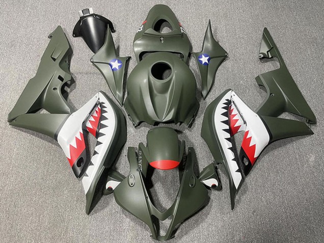 2007-2008 Army Green White Red Shark Honda CBR600RR Motorcycle Fairings Canada