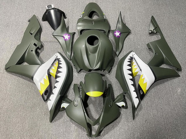 2007-2008 Army Green White Yellow Shark Honda CBR600RR Motorcycle Fairings Canada
