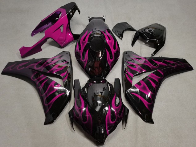2008-2011 Glossy Black Pink Flame Honda CBR1000RR Motorcycle Fairings Canada