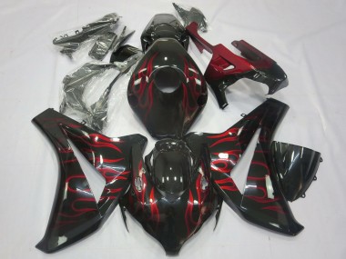 2008-2011 Glossy Black Red Flame Honda CBR1000RR Motorcycle Fairings Canada