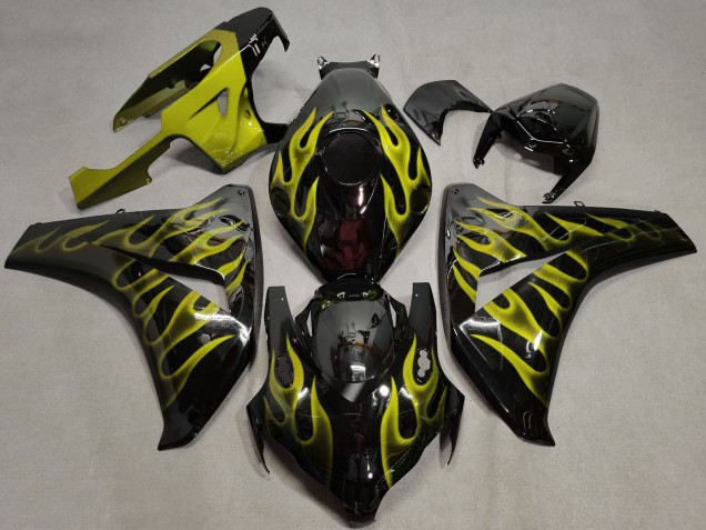 2008-2011 Glossy Black Gold Flame Honda CBR1000RR Motorcycle Fairings Canada