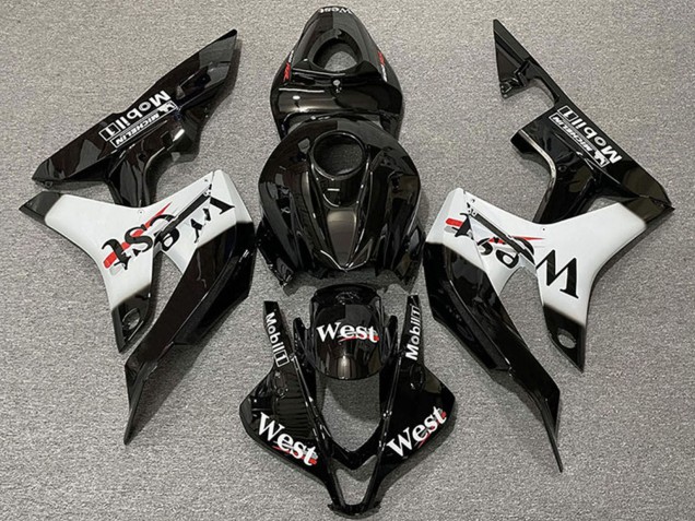 2007-2008 Glossy Black White West Style Honda CBR600RR Motorcycle Fairings Canada