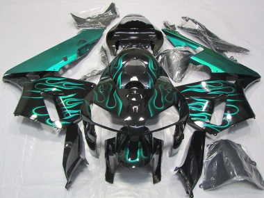 2005-2006 Glossy Black Teal Flame Honda CBR600RR Motorcycle Fairings Canada