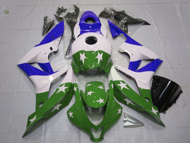 2007-2008 White Blue Green Stars Stripe Honda CBR600RR Motorcycle Fairings Canada