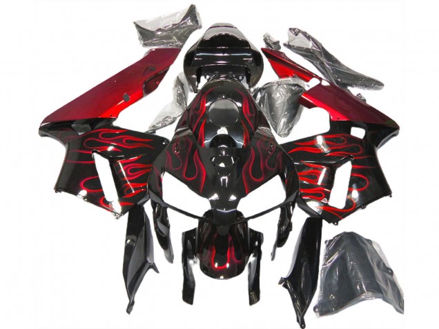 2005-2006 Glossy Black Red Flame Honda CBR600RR Motorcycle Fairings Canada