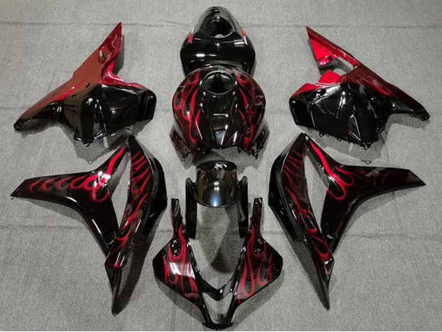 2009-2012 Glossy Black Red Flame Honda CBR600RR Motorcycle Fairings Canada