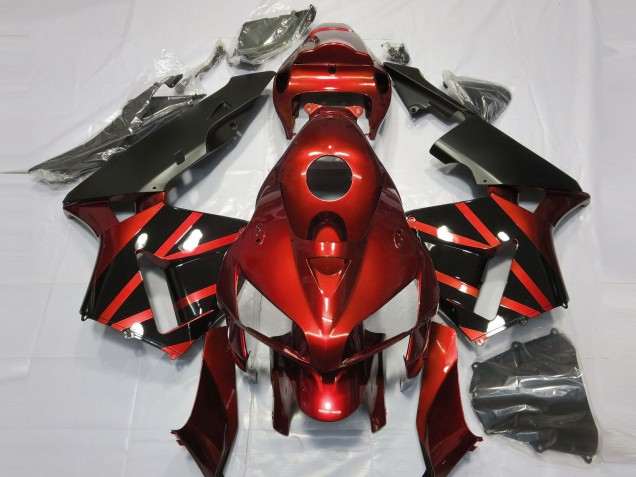 2005-2006 Red Glossy Black Design Honda CBR600RR Motorcycle Fairings Canada