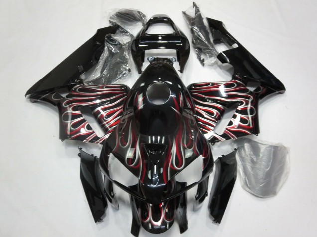 2005-2006 Glossy Black Silver Red Flame Honda CBR600RR Motorcycle Fairings Canada