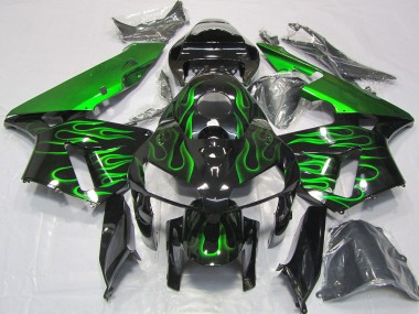2005-2006 Glossy Black Vibrant Green Flame Honda CBR600RR Motorcycle Fairings Canada