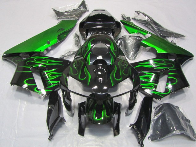 2005-2006 Glossy Black Vibrant Green Flame Honda CBR600RR Motorcycle Fairings Canada
