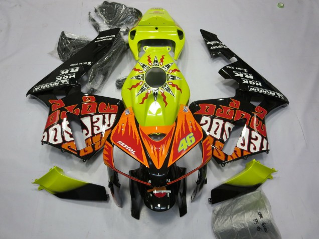 2005-2006 Vibrant Yellow Black Rossi Honda CBR600RR Motorcycle Fairings Canada