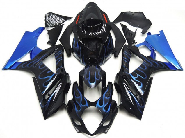 2007-2008 Glossy Black Blue Flame Suzuki GSXR 1000 Motorcycle Fairings Canada
