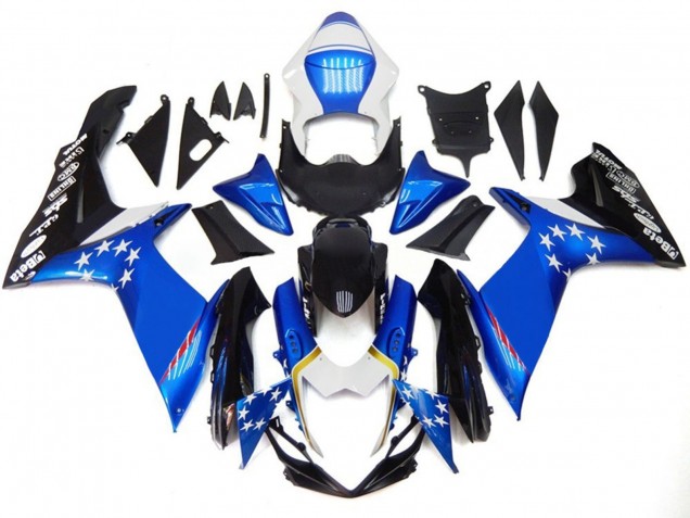2011-2024 Blue Style with Red Stars Suzuki GSXR 600 / GSXR 750 Motorcycle Fairings Canada