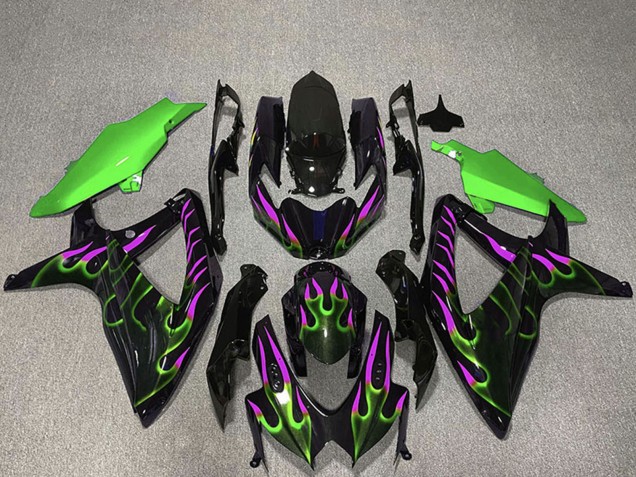 2008-2010 Glossy Black Green Purple Flame Suzuki GSXR 600 / GSXR 750 Motorcycle Fairings Canada