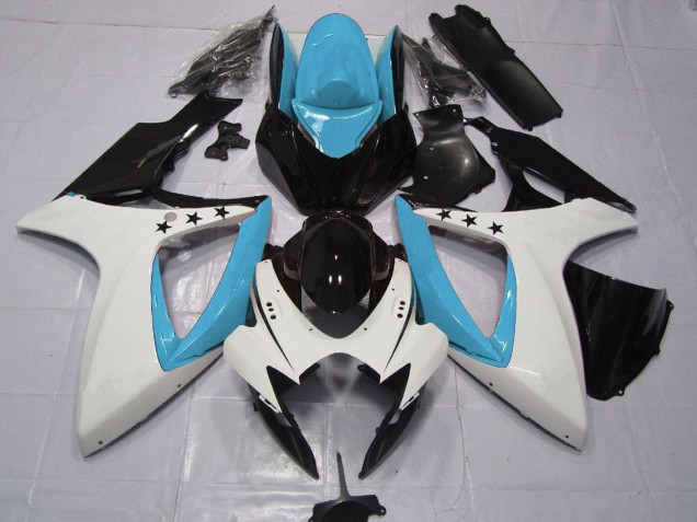 2006-2007 Light Blue White Glossy Black Star Suzuki GSXR 600 / GSXR 750 Motorcycle Fairings Canada