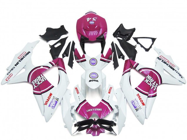 2008-2010 White Pink Motul Lucky Strike 34 Suzuki GSXR 600 / GSXR 750 Motorcycle Fairings Canada