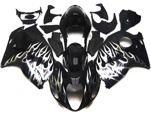 1997-2007 Glossy Black with Silver Flame Suzuki GSXR 1300 Motorcycle Fairings Canada