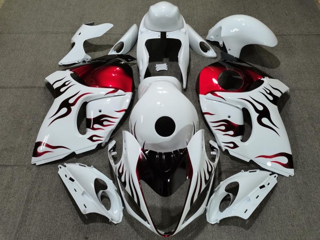 2008-2020 Glossy White Red Flame Suzuki GSXR 1300 Motorcycle Fairings Canada